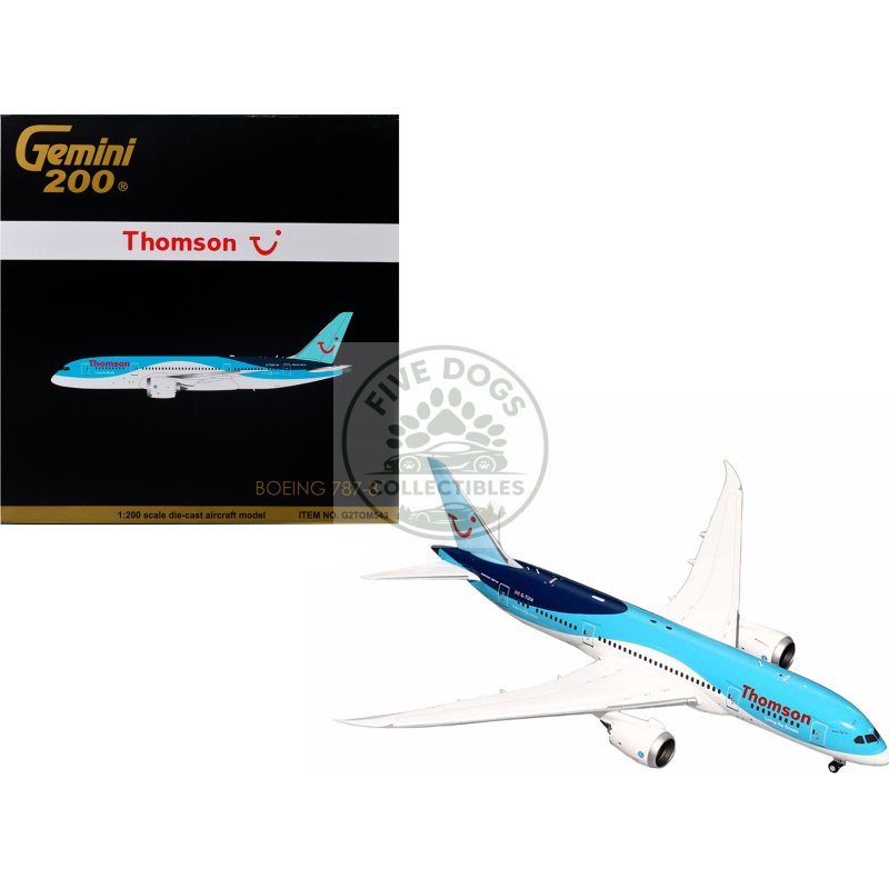 boeing 787 8 commercial aircraft "thomson tui airways" blue and white "gemini 200" series 1/200 diecast model airplane by geminijets