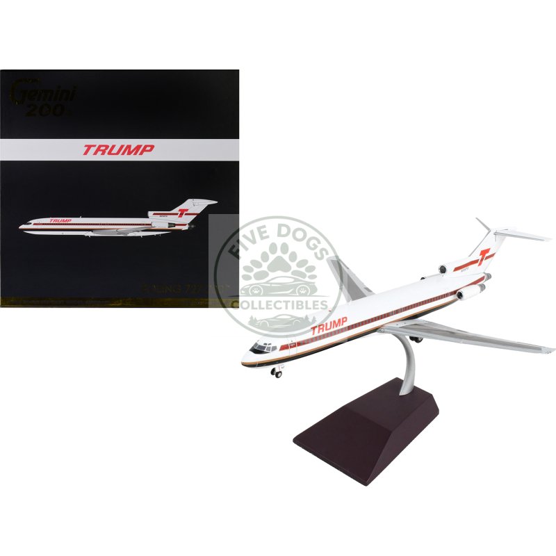 boeing 727 200 commercial aircraft "trump shuttle" white with red stripes "gemini 200" series 1/200 diecast model airplane by geminijets