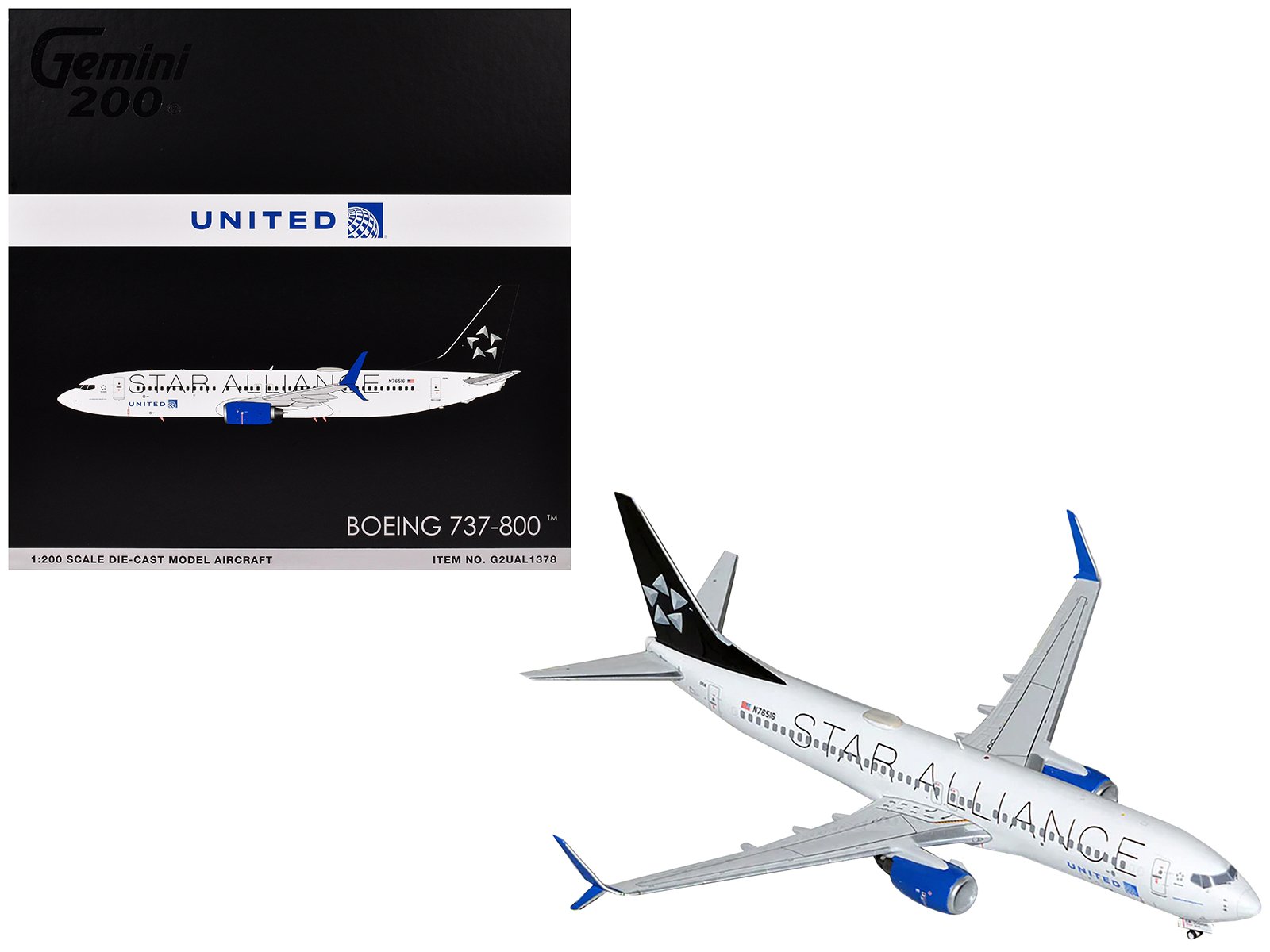 boeing 737 800 commercial aircraft "united airlines star alliance" (n76516) white with black tail "gemini 200" series 1/200 diecast model airplane by geminijets boeing 737 800 commercial aircraft "united airlines star alliance" (n76516) white with black tail "gemini 200" series 1/200 diecast model airplane by geminijets