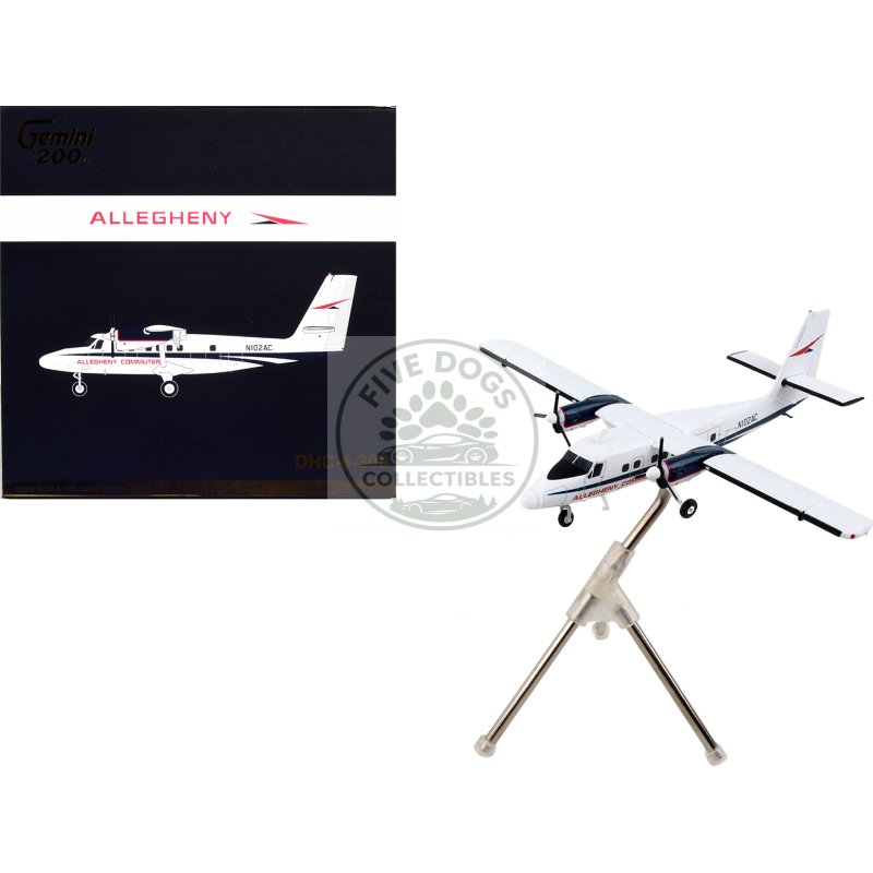 de havilland dhc 6 300 commercial aircraft "allegheny airlines" white with blue stripes "gemini 200" series 1/200 diecast model airplane by geminijets