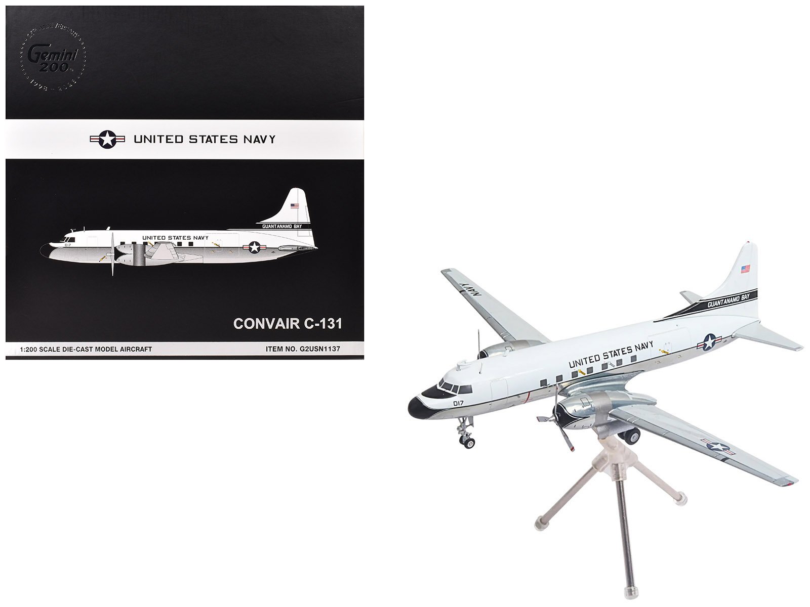 convair c 131 samaritan transport aircraft "united states navy nas guantanamo bay" (141017) white and gray "gemini 200" series 1/200 diecast model airplane by geminijets convair c 131 samaritan transport aircraft "united states navy nas guantanamo bay" (141017) white and gray "gemini 200" series 1/200 diecast model airplane by geminijets