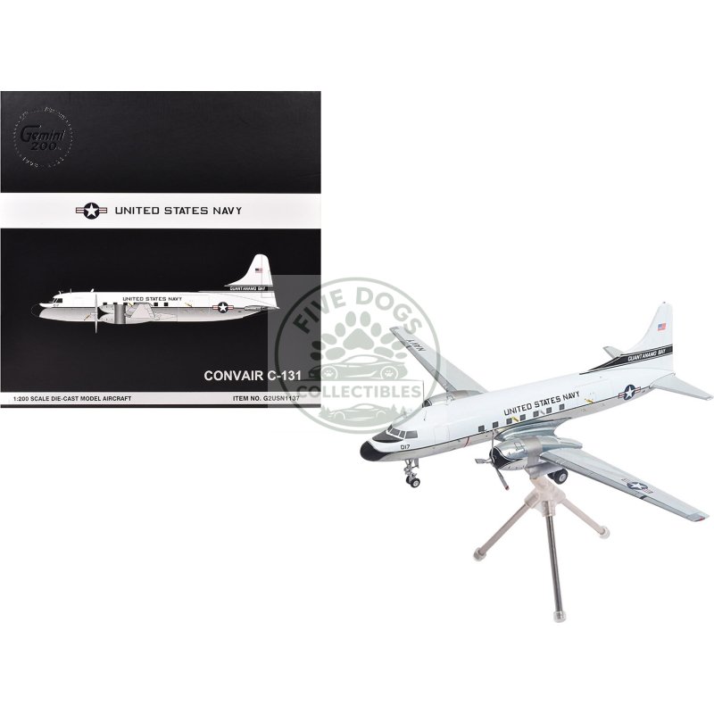 convair c 131 samaritan transport aircraft "united states navy nas guantanamo bay" (141017) white and gray "gemini 200" series 1/200 diecast model airplane by geminijets