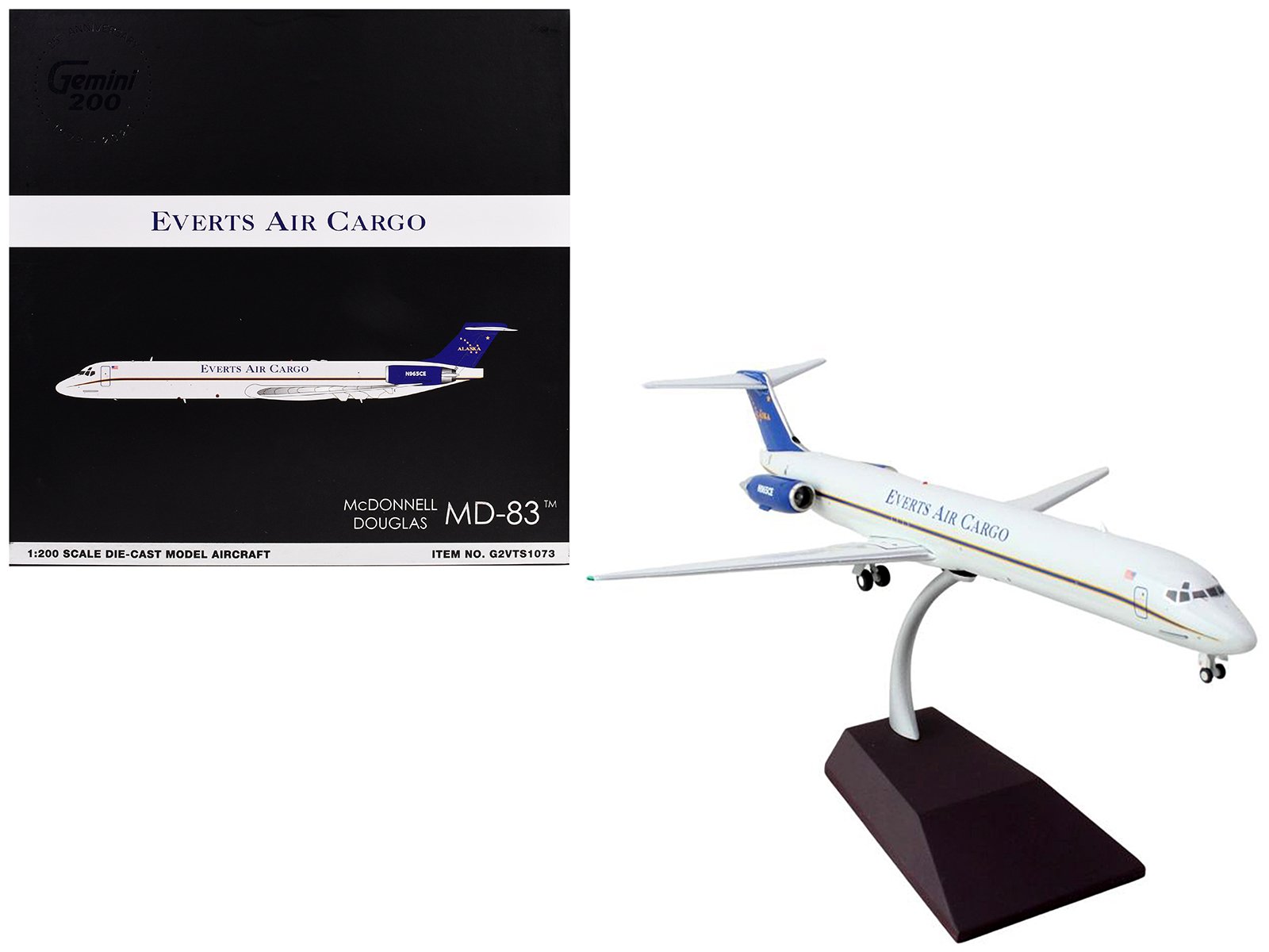mcdonnell douglas md 88 commercial aircraft "everts air cargo" (n965ce) white with blue tail "gemini 200" series 1/200 diecast model airplane by geminijets mcdonnell douglas md 88 commercial aircraft "everts air cargo" (n965ce) white with blue tail "gemini 200" series 1/200 diecast model airplane by geminijets
