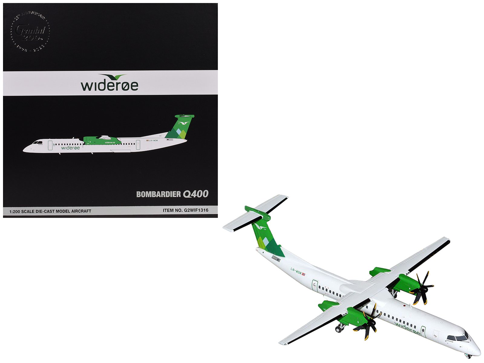 bombardier q400 commercial aircraft "wideroe" (ln wdm) white with green tail "gemini 200" series 1/200 diecast model airplane by geminijets bombardier q400 commercial aircraft "wideroe" (ln wdm) white with green tail "gemini 200" series 1/200 diecast model airplane by geminijets