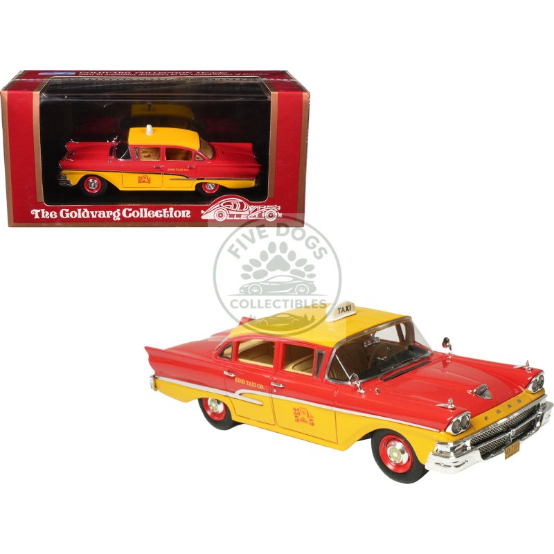 1958 ford custom 300 taxi cab "kind taxi co." red and yellow with yellow interior limited edition to 200 pieces worldwide 1/43 model car by goldvarg collection