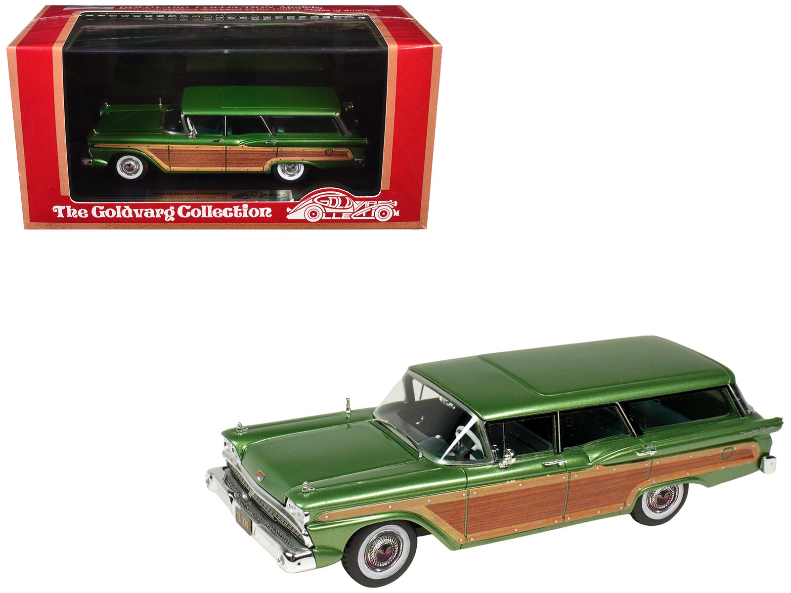 1959 ford country squire sherwood green metallic with woodgrain sides and green interior limited edition to 200 pieces worldwide 1/43 model car by goldvarg collection 1959 ford country squire sherwood green metallic with woodgrain sides and green interior limited edition to 200 pieces worldwide 1/43 model car by goldvarg collection