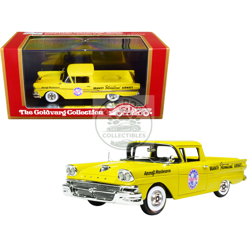 1958 ford ranchero aircraft maintenance car yellow "braniff international airways" limited edition to 125 pieces worldwide 1/43 model car by goldvarg collection