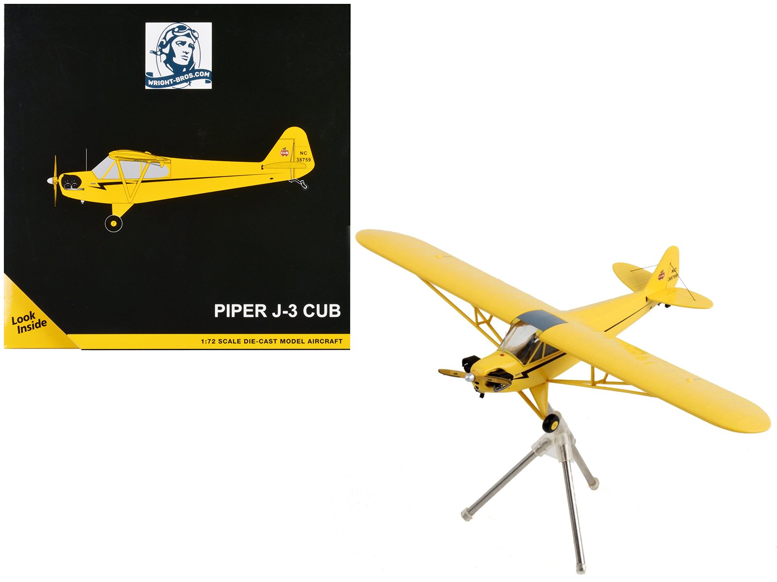 piper j 3 cub light aircraft "nc 38759" yellow with black stripes "gemini general aviation" series 1/72 diecast model airplane by geminijets piper j 3 cub light aircraft "nc 38759" yellow with black stripes "gemini general aviation" series 1/72 diecast model airplane by geminijets