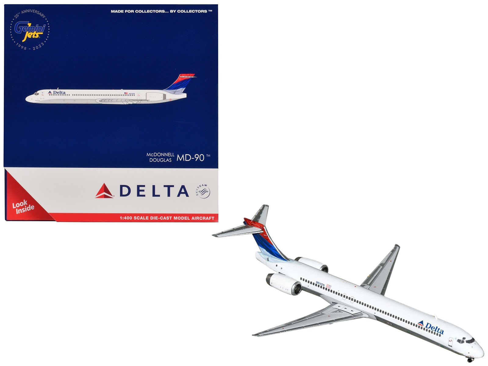 mcdonnell douglas md 90 commercial aircraft "delta air lines" (n910dn) white with blue and red tail 1/400 diecast model airplane by geminijets mcdonnell douglas md 90 commercial aircraft "delta air lines" (n910dn) white with blue and red tail 1/400 diecast model airplane by geminijets
