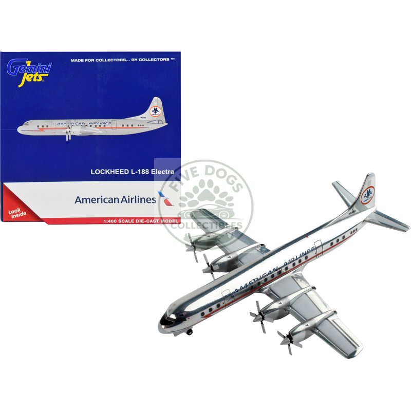 lockheed l 188 electra commercial aircraft "american airlines" silver with red stripes 1/400 diecast model airplane by geminijets