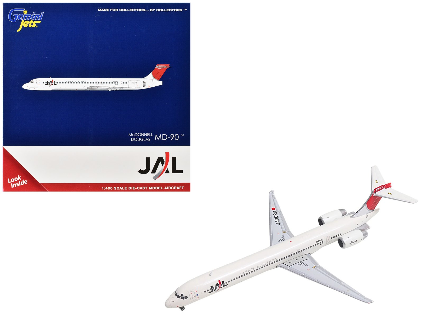 mcdonnell douglas md 90 commercial aircraft "japan airines" (ja002d) white with red tail 1/400 diecast model airplane by geminijets mcdonnell douglas md 90 commercial aircraft "japan airines" (ja002d) white with red tail 1/400 diecast model airplane by geminijets