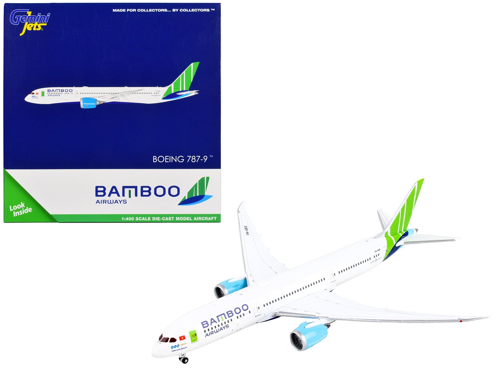 boeing 787 9 commercial aircraft "bamboo airways" white with green tail 1/400 diecast model airplane by geminijets boeing 787 9 commercial aircraft "bamboo airways" white with green tail 1/400 diecast model airplane by geminijets