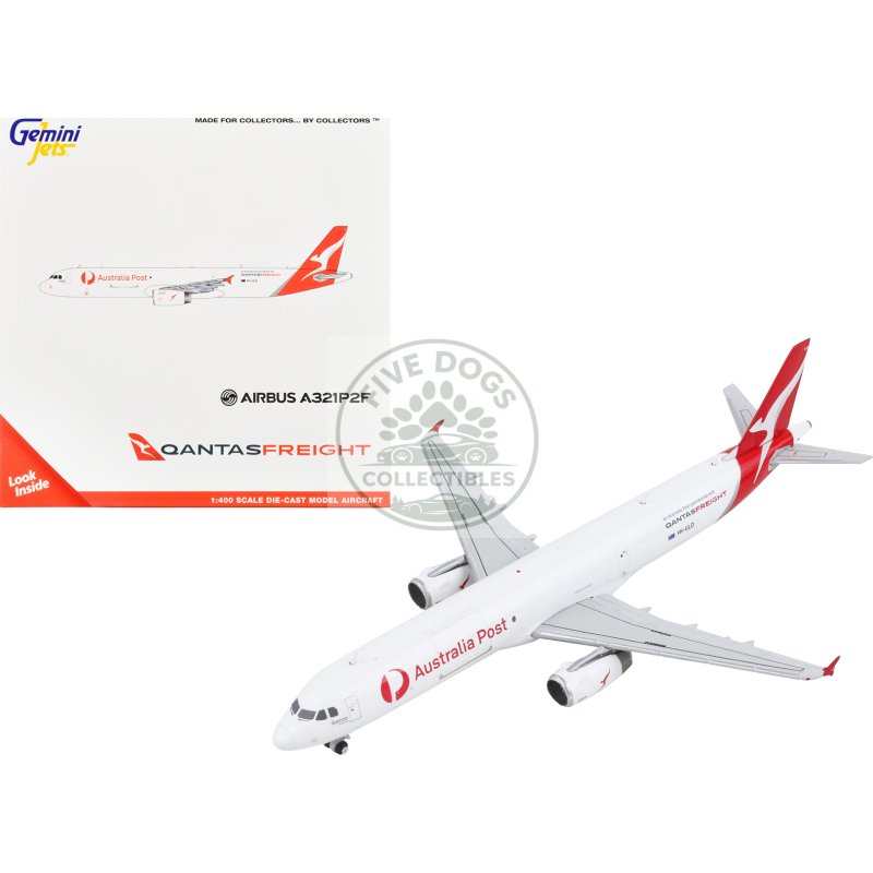 airbus a321p2f commercial aircraft "qantas freight australia post" white with red tail 1/400 diecast model airplane by geminijets