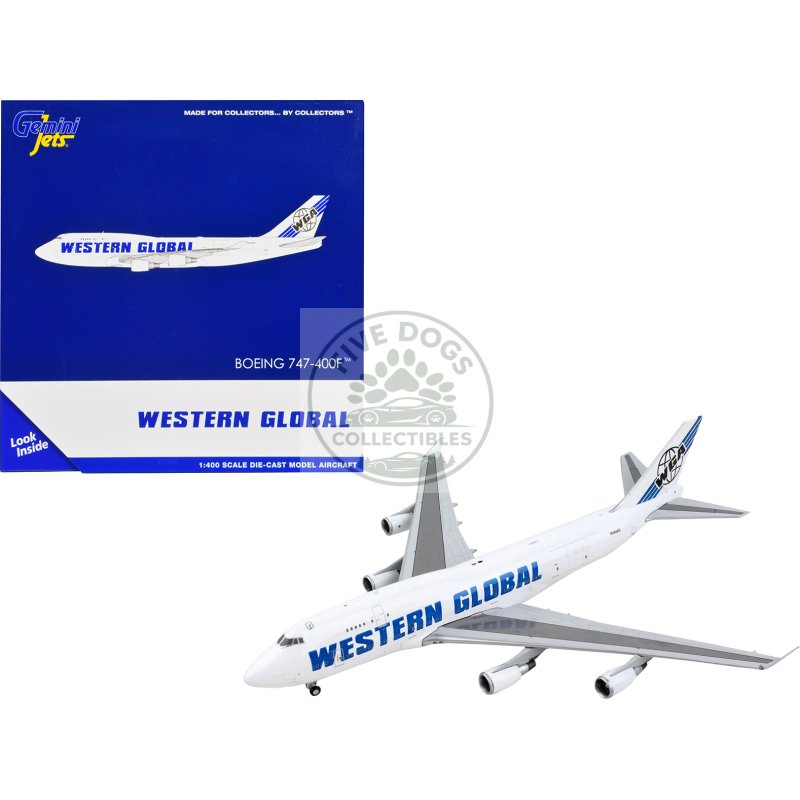 boeing 747 400f commercial aircraft "western global" white with blue tail stripes 1/400 diecast model airplane by geminijets