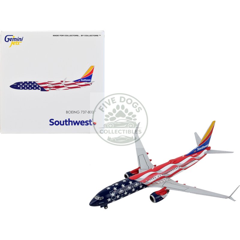 boeing 737 800 commercial aircraft "southwest airlines freedom one" united states flag livery 1/400 diecast model airplane by geminijets