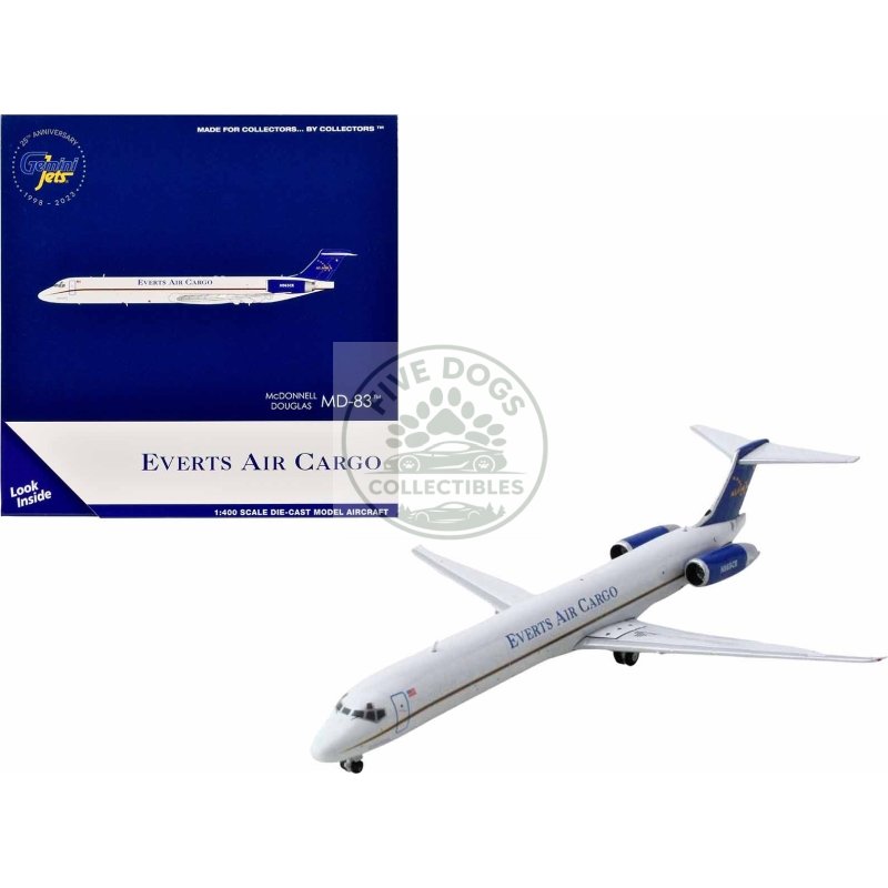 mcdonnell douglas md 83 commercial aircraft "everts air cargo" (n965ce) white with blue tail 1/400 diecast model airplane by geminijets