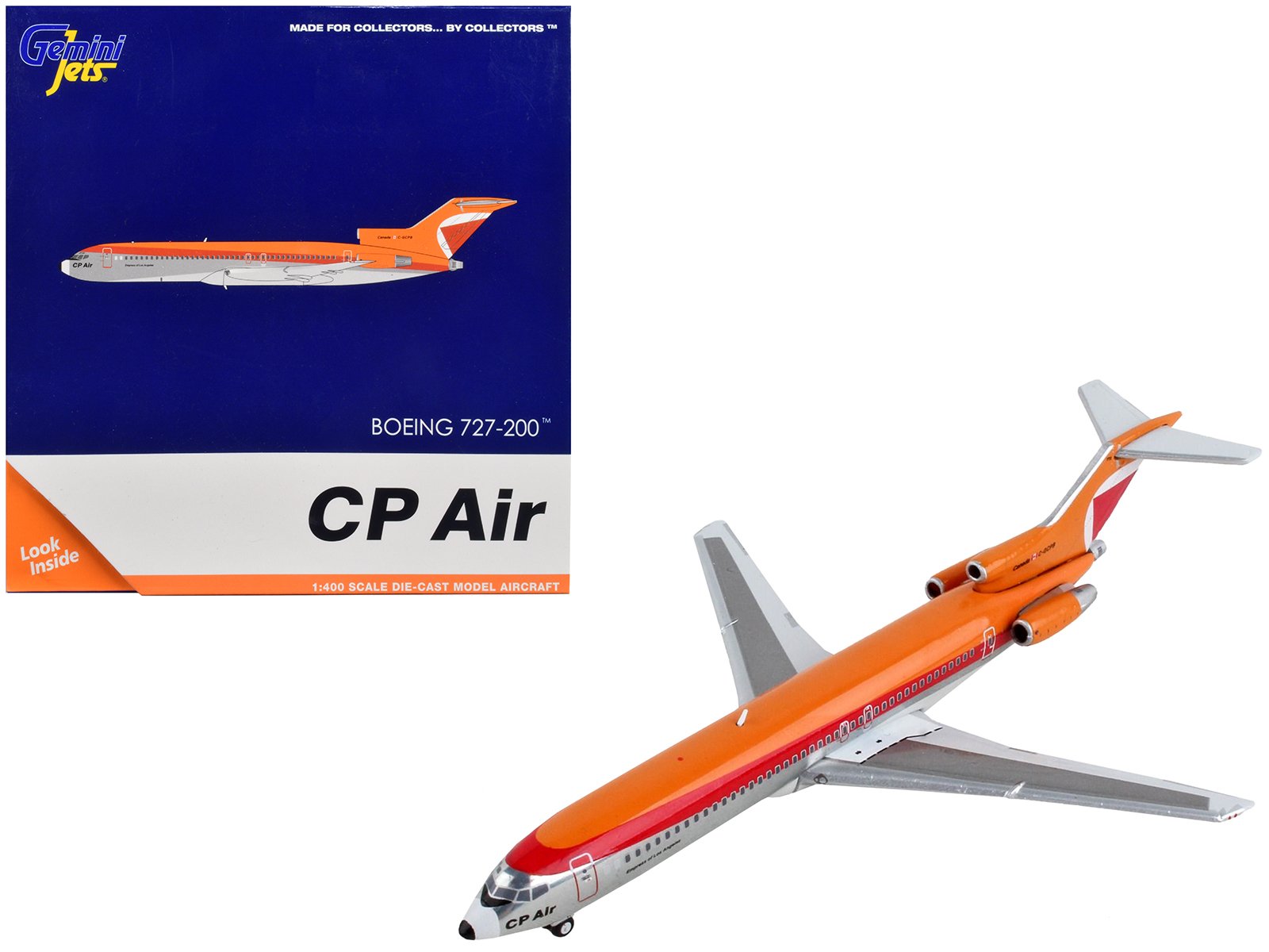 boeing 727 200 commercial aircraft "cp air" orange and silver with red stripes 1/400 diecast model airplane by geminijets boeing 727 200 commercial aircraft "cp air" orange and silver with red stripes 1/400 diecast model airplane by geminijets