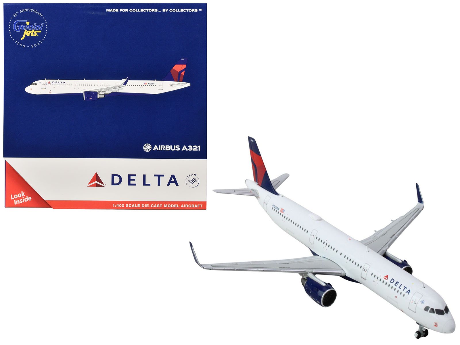 airbus a321 commercial aircraft "delta air lines" (n328dn) white with red and blue tail 1/400 diecast model airplane by geminijets airbus a321 commercial aircraft "delta air lines" (n328dn) white with red and blue tail 1/400 diecast model airplane by geminijets