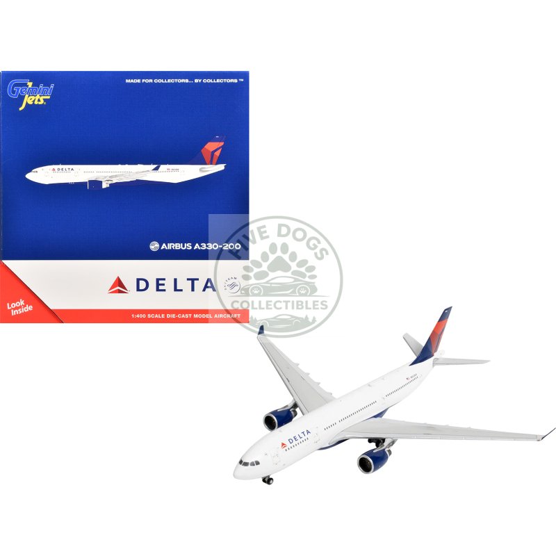 airbus a330 200 commercial aircraft "delta air lines" (n852nw) white with red and blue tail 1/400 diecast model airplane by geminijets