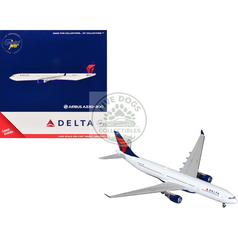 airbus a330 300 commercial aircraft "delta air lines" (n829nw) white with blue and red tail 1/400 diecast model airplane by geminijets