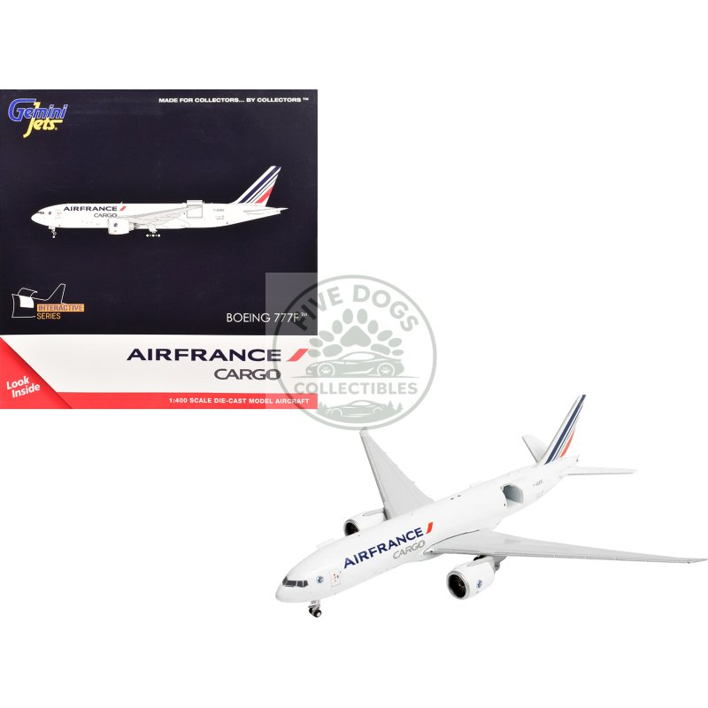 boeing 777f commercial aircraft "air france cargo" (f guoc) white with red and blue striped tail "interactive series" 1/400 diecast model airplane by geminijets