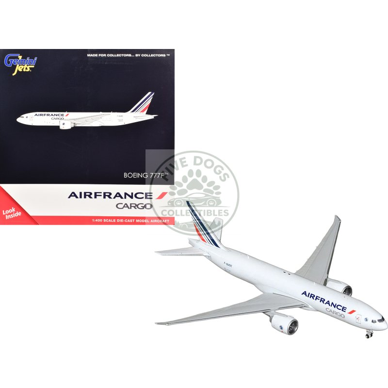 boeing 777f commercial aircraft "air france cargo" (f guoc) white with red and blue striped tail 1/400 diecast model airplane by geminijets