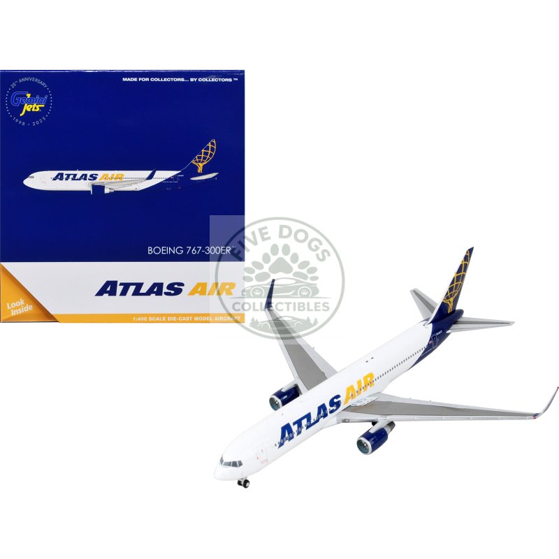 boeing 767 300er commercial aircraft "atlas air" white and blue 1/400 diecast model airplane by geminijets