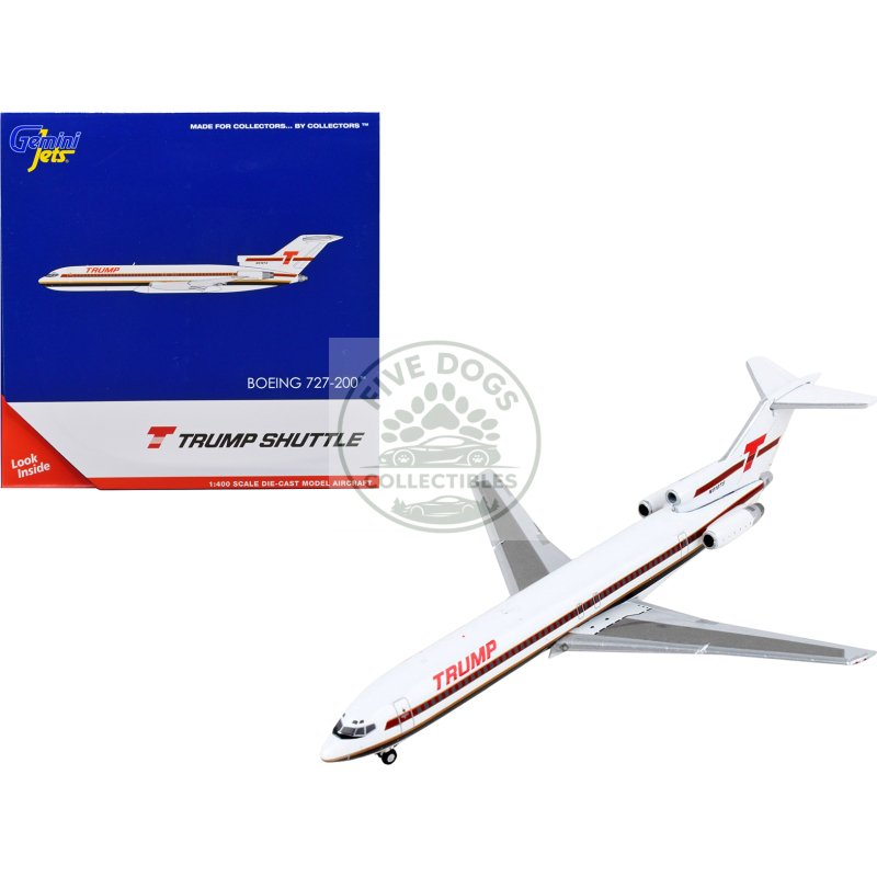 boeing 727 200 commercial aircraft "trump shuttle" white with red stripes 1/400 diecast model airplane by geminijets