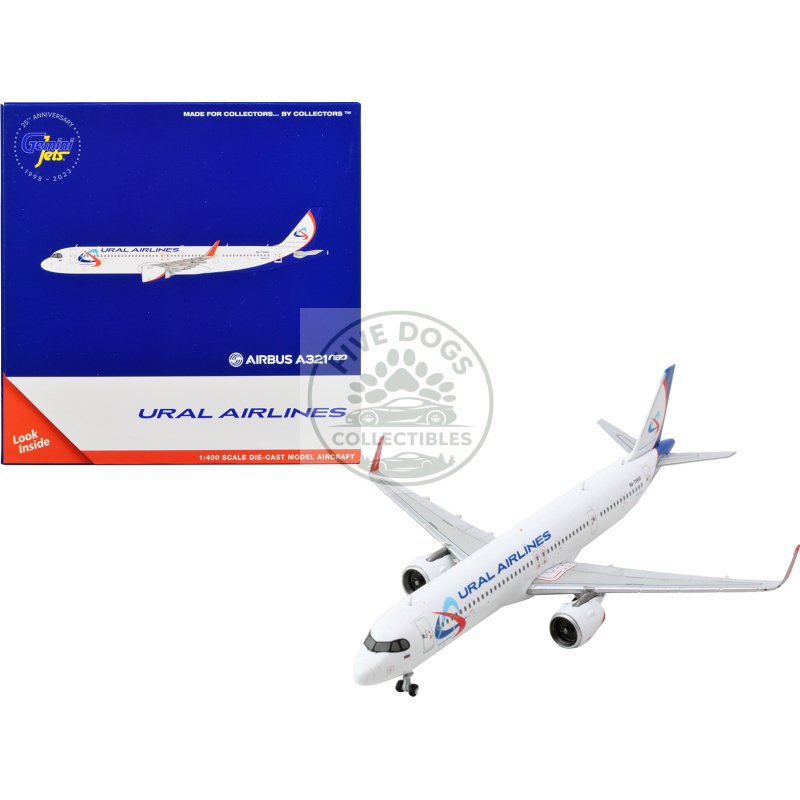 airbus a321neo commercial aircraft "ural airlines" white with blue tail 1/400 diecast model airplane by geminijets