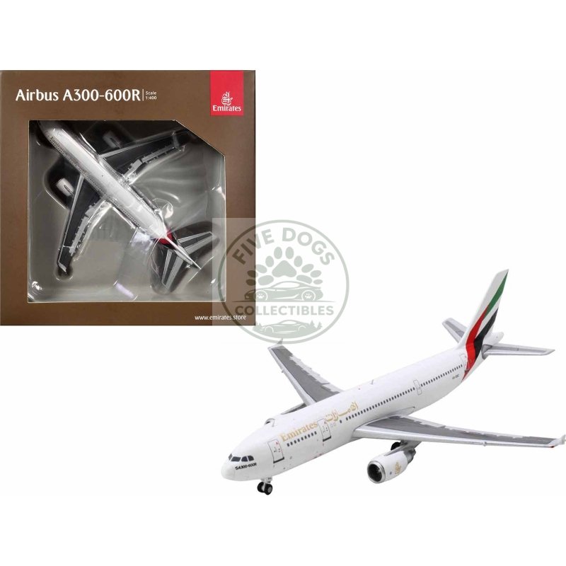airbus a300 600r commercial aircraft "emirates airlines" (a6 ekc) white with striped tail 1/400 diecast model airplane by geminijets