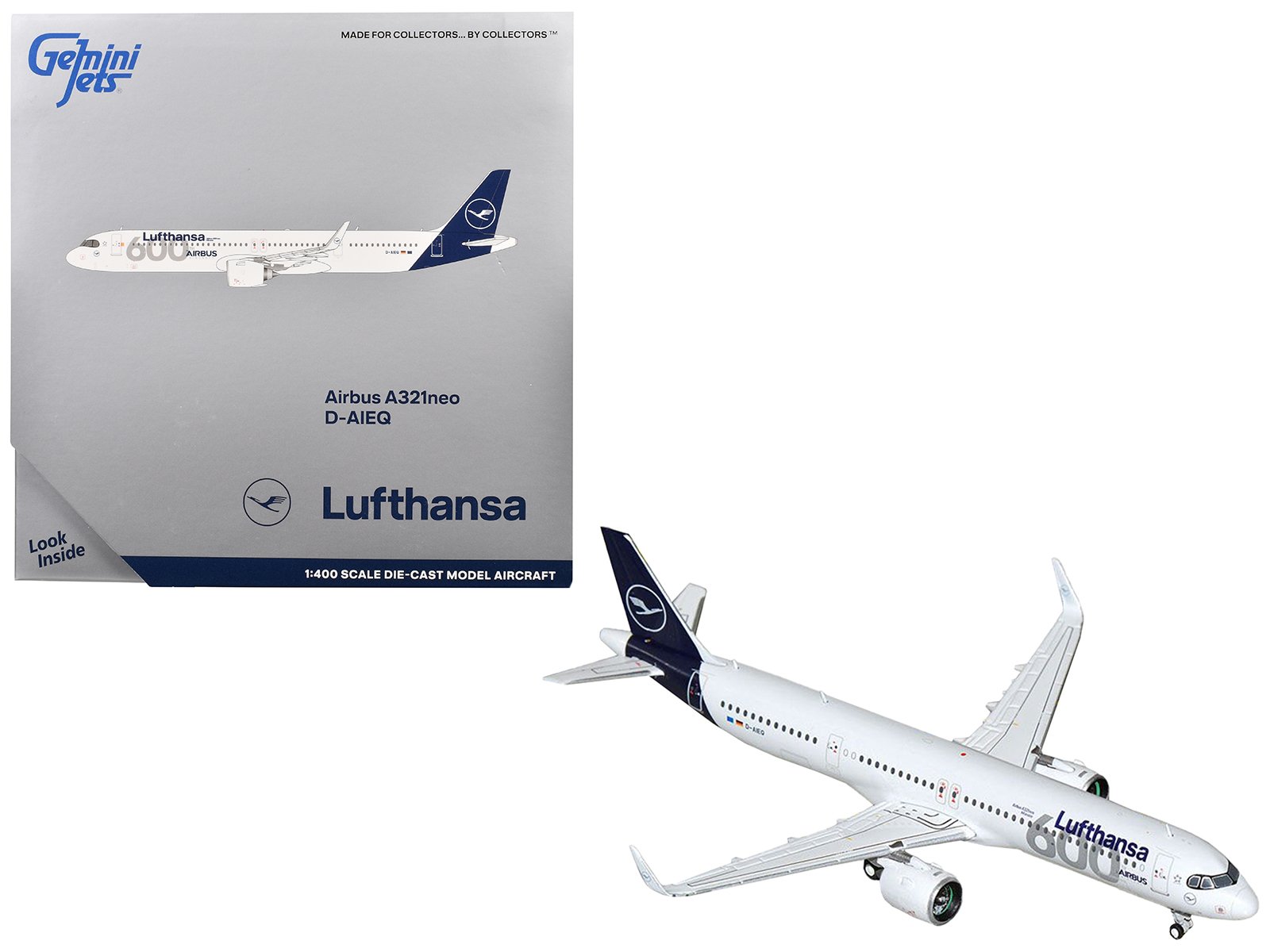 airbus a321neo commercial aircraft "lufthansa 600th airbus aircraft" (d aieq) white with dark blue tail 1/400 diecast model airplane by geminijets airbus a321neo commercial aircraft "lufthansa 600th airbus aircraft" (d aieq) white with dark blue tail 1/400 diecast model airplane by geminijets