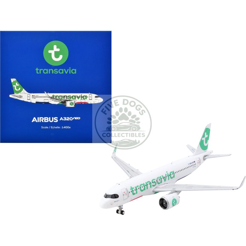 airbus a320neo commercial aircraft "transavia airlines" (f gneo) white with green tail 1/400 diecast model airplane by geminijets