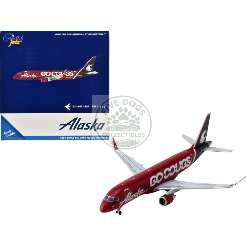 embraer erj 175 commercial aircraft "alaska airlines/horizon washington state cougars" (n661qx) red with gray tail 1/400 diecast model airplane by geminijets