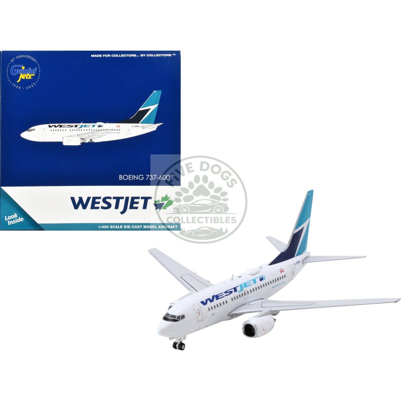 boeing 737 600 commercial aircraft "westjet airlines" (c gwsl) white with blue tail 1/400 diecast model airplane by geminijets
