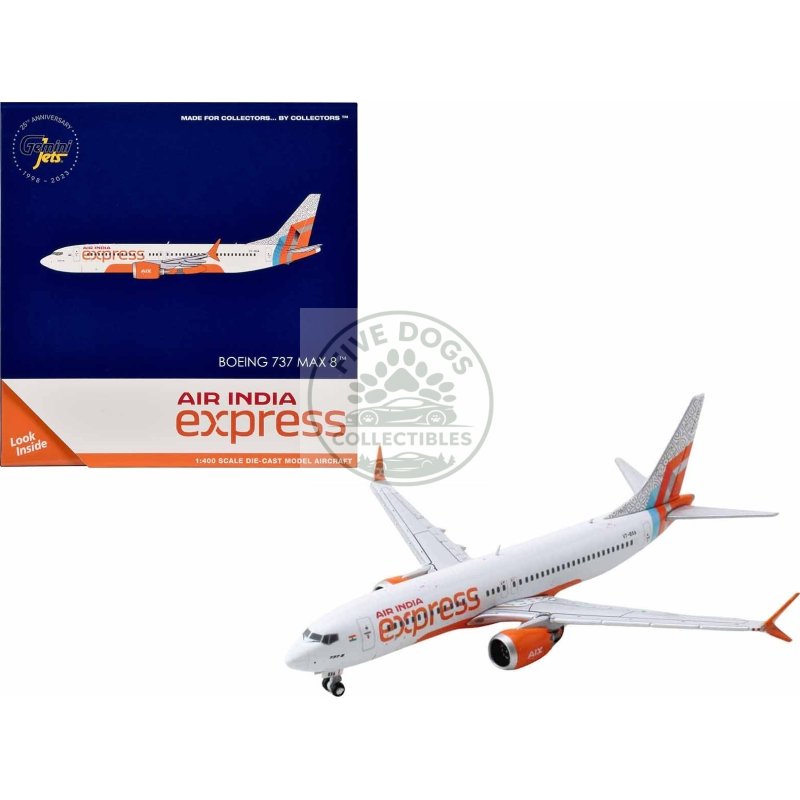 boeing 737 max 8 commercial aircraft "air india express" (vt bxa) white with tail graphics 1/400 diecast model airplane by geminijets