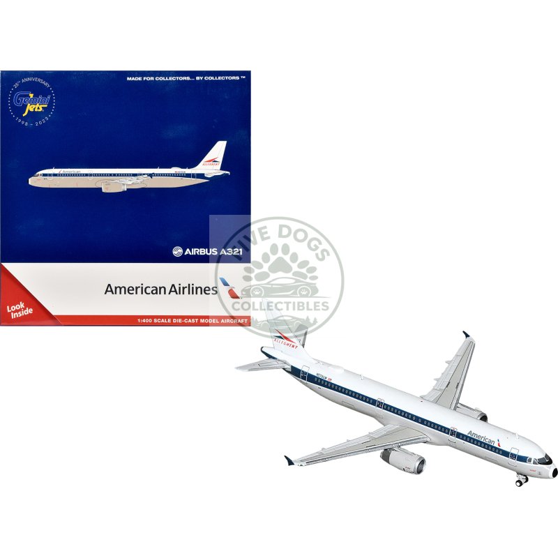 airbus a321 commercial aircraft "american airlines allegheny heritage" (n579uw) white with blue stripes 1/400 diecast model airplane by geminijets