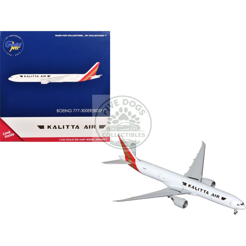 boeing 777 300er commercial aircraft "kalitta air" (n779ck) white with red tail 1/400 diecast model airplane by geminijets