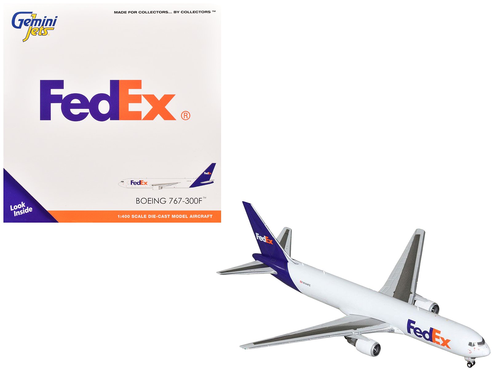 boeing 767 300f commercial aircraft "fedex (federal express)" (n144fe) white with purple tail 1/400 diecast model airplane by geminijets boeing 767 300f commercial aircraft "fedex (federal express)" (n144fe) white with purple tail 1/400 diecast model airplane by geminijets
