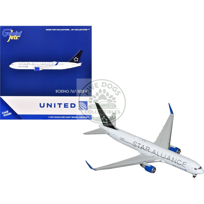 boeing 767 300er commercial aircraft "united airlines star alliance" (n76516) white with black tail 1/400 diecast model airplane by geminijets