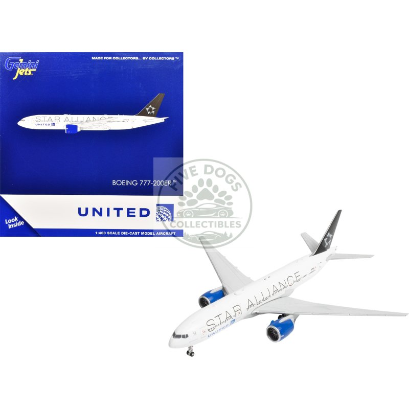 boeing 777 200er commercial aircraft "united airlines star alliance" (n77022) white with black tail 1/400 diecast model airplane by geminijets