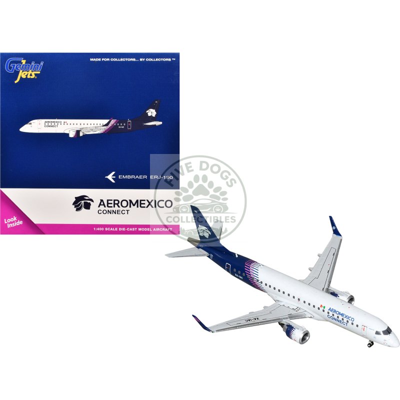 embraer erj 190 commercial aircraft "aeromexico connect" (xa iac) white with dark blue tail 1/400 diecast model airplane by geminijets