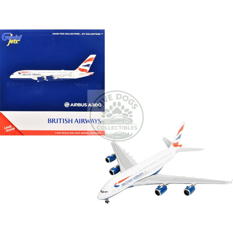 airbus a380 commercial aircraft "british airways" (g xlee) white with striped tail 1/400 diecast model airplane by geminijets