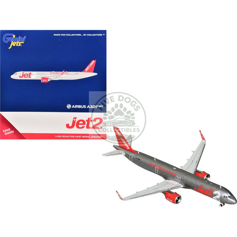 airbus a321neo commercial aircraft "jet2" (g suno) gray metallic with red tail 1/400 diecast model airplane by geminijets