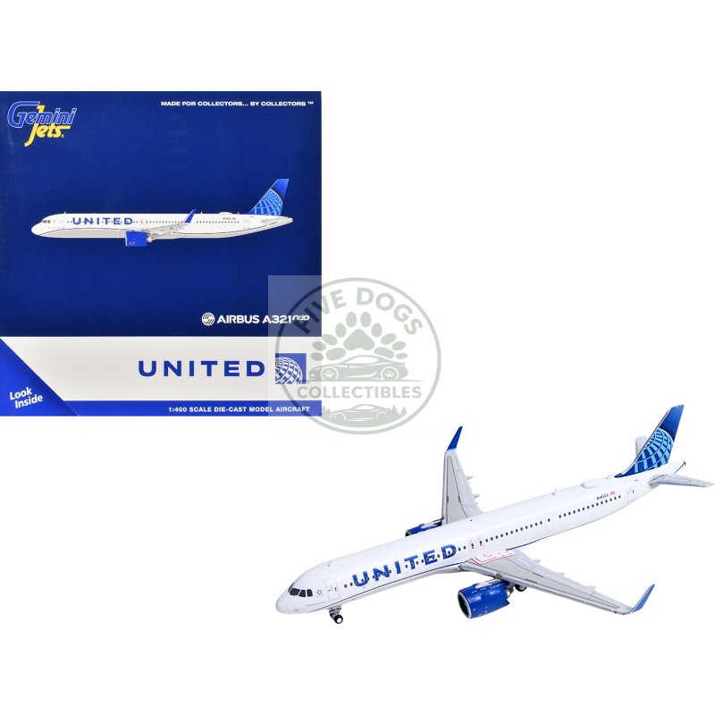 airbus a321neo commercial aircraft "united airlines" (n14502) white with blue tail 1/400 diecast model airplane by geminijets