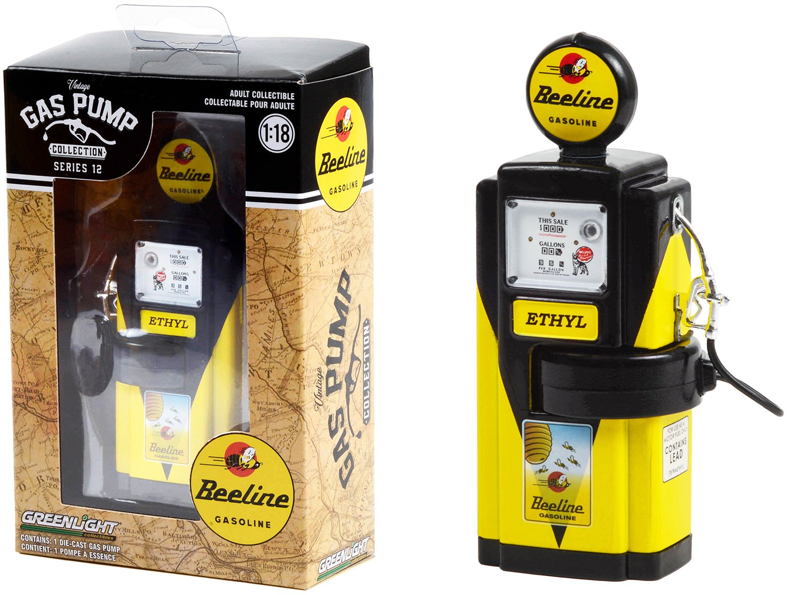 1948 wayne 100 a gas pump "beeline gasoline" yellow and black "vintage gas pumps" series 12 1/18 diecast model by greenlight 1948 wayne 100 a gas pump "beeline gasoline" yellow and black "vintage gas pumps" series 12 1/18 diecast model by greenlight