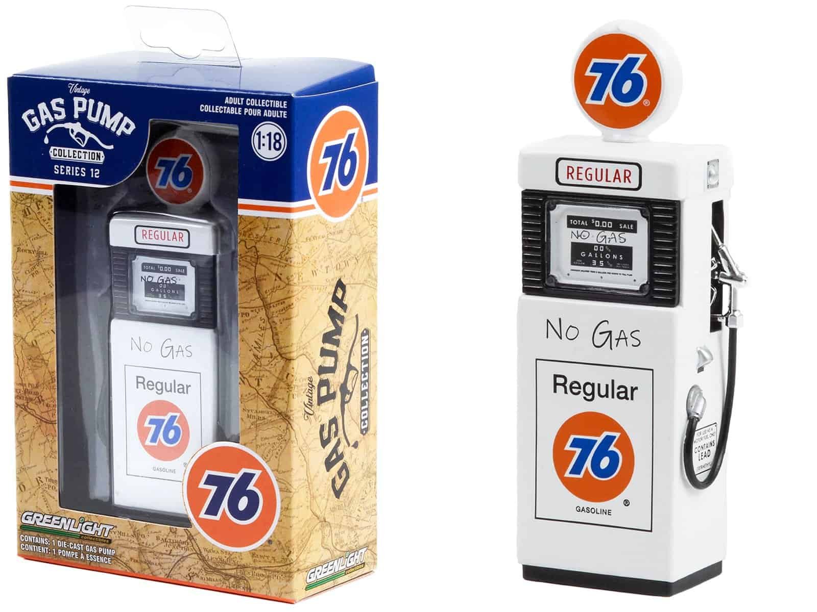 Gas Pump Collectible Toy - 1:18 Scale Vintage Gas Pump Collectible Toy with 76 Logo and No Gas Display.