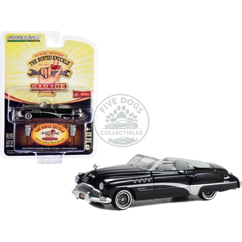 1949 buick roadmaster rivera convertible black "busted knuckle garage car detailing" "busted knuckle garage" series 2 1/64 diecast model car by greenlight