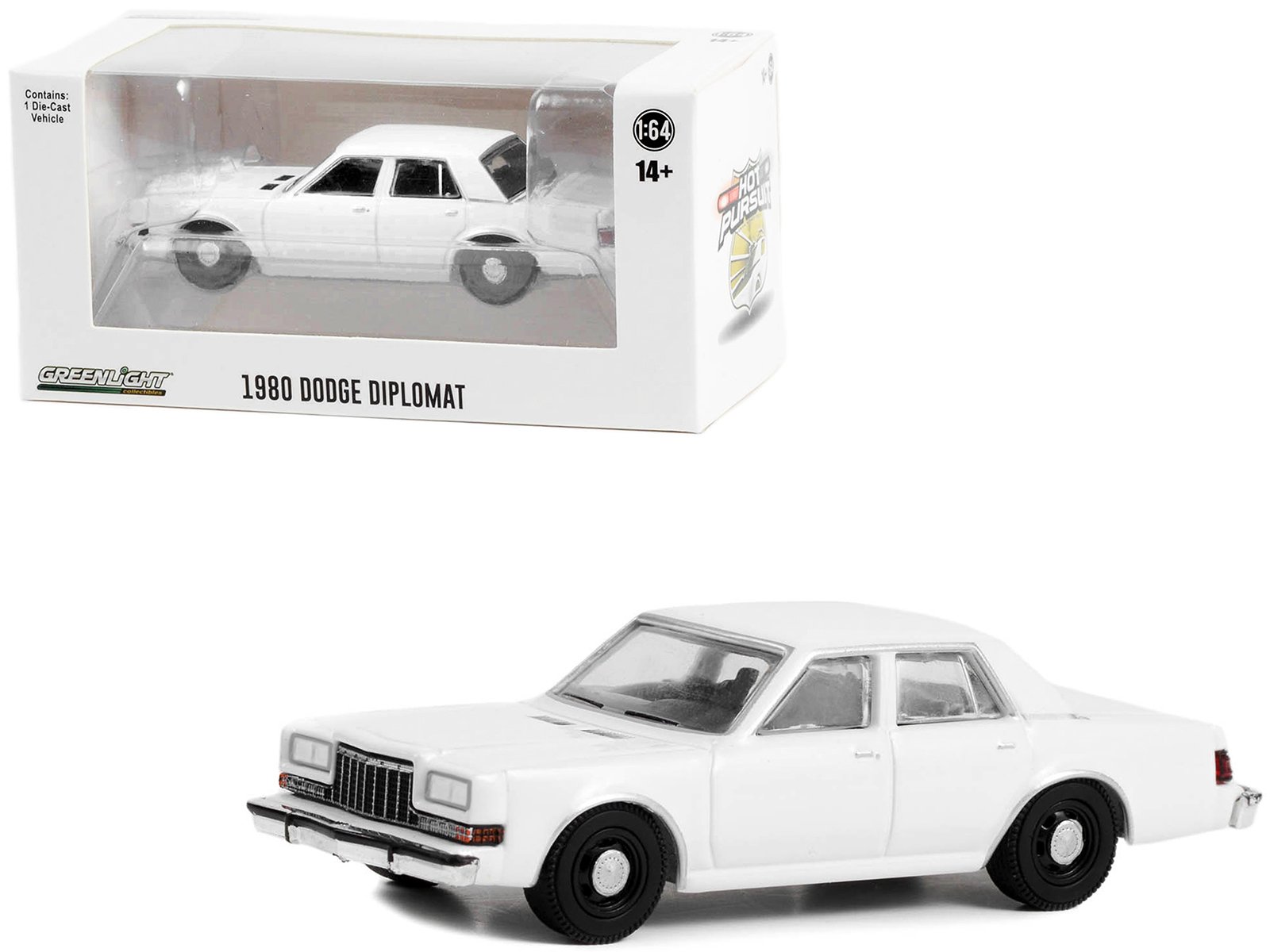 1980 1989 dodge diplomat police unmarked white "hot pursuit" "hobby exclusive" series 1/64 diecast model car by greenlight 1980 1989 dodge diplomat police unmarked white "hot pursuit" "hobby exclusive" series 1/64 diecast model car by greenlight
