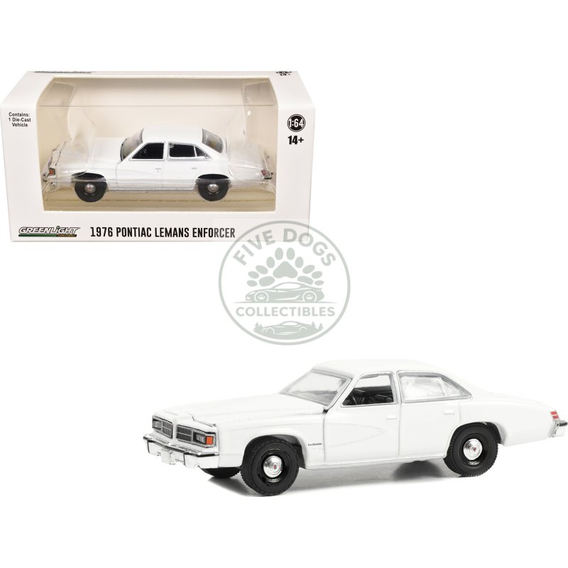 1976 77 pontiac lemans enforcer white "hot pursuit hobby exclusive" series 1/64 diecast model car by greenlight