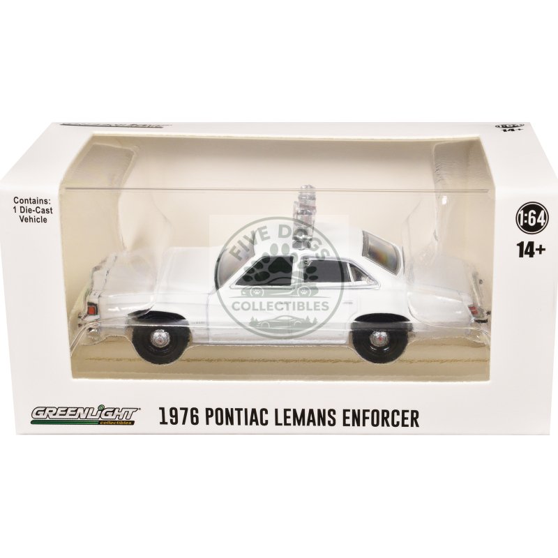 1976 77 pontiac lemans enforcer white with light bar "hot pursuit hobby exclusive" series 1/64 diecast model car by greenlight